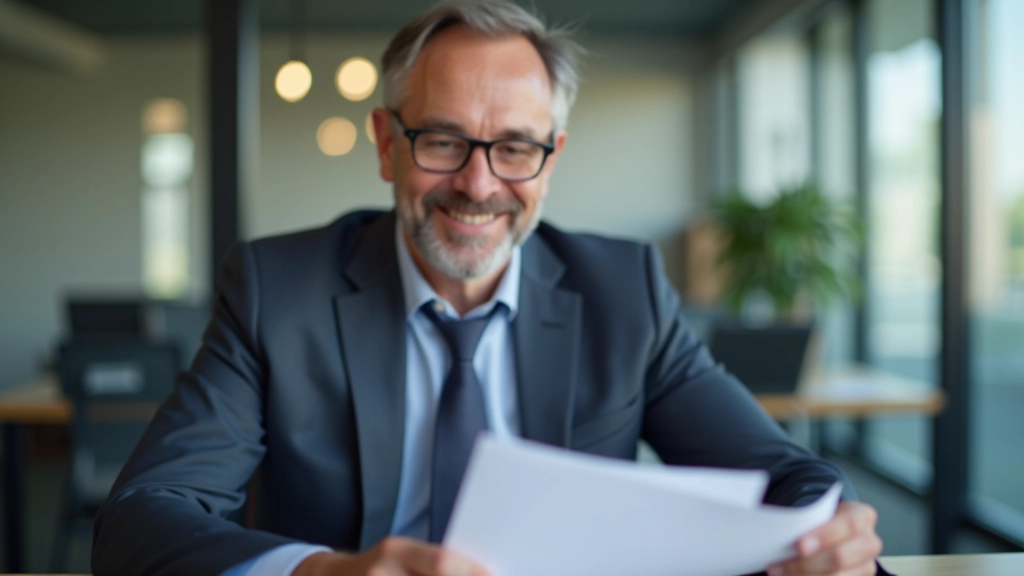 Homme d'âge mûr examinant un document de retraite PERCO dans un environnement professionnel